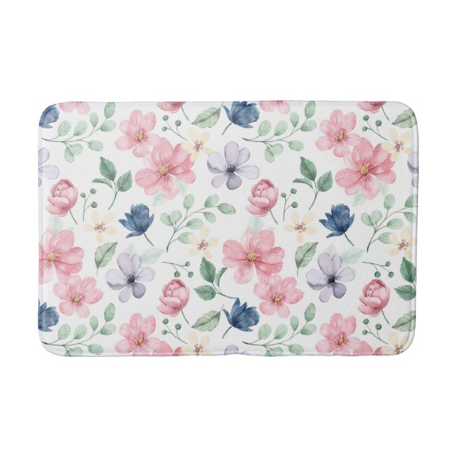 Muster für Frühlingsblumen und Blätter Badematte (Vorderseite)