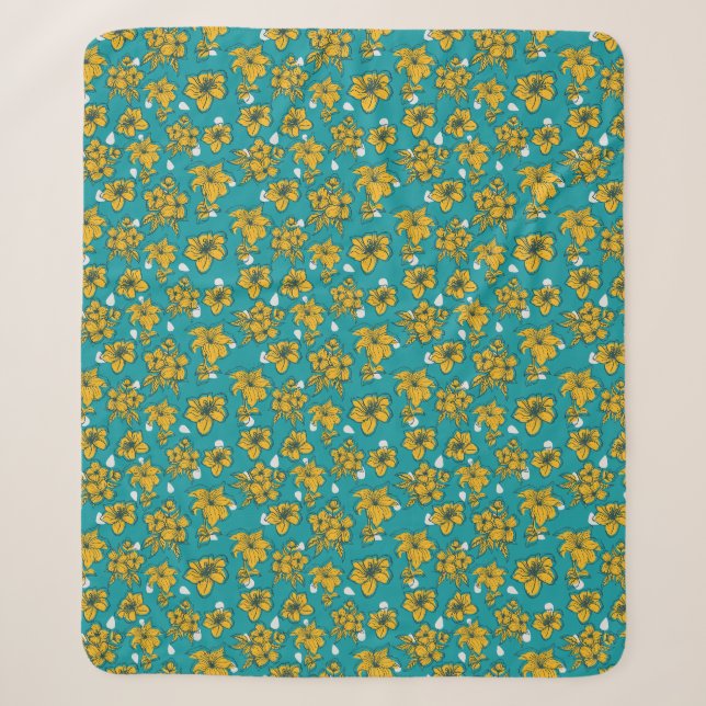 Muster für gelbe Aquamarine Blume Sherpadecke (Vorderseite)