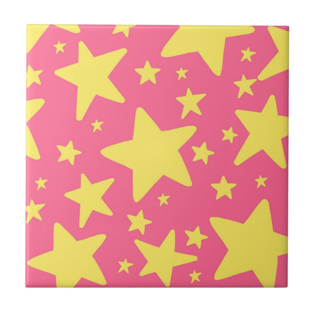 Muster für gelbe rosa geometrische Sterne Fliese (Vorderseite)