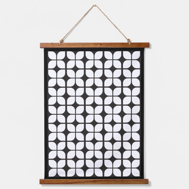 Muster für geometrisches hinteres Leaf Weiß Wandteppich Mit Holzrahmen (Vorderseite)