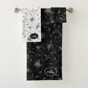 Muster für gezeichnete florale Kontur Grau/schwarz Badhandtuch Set