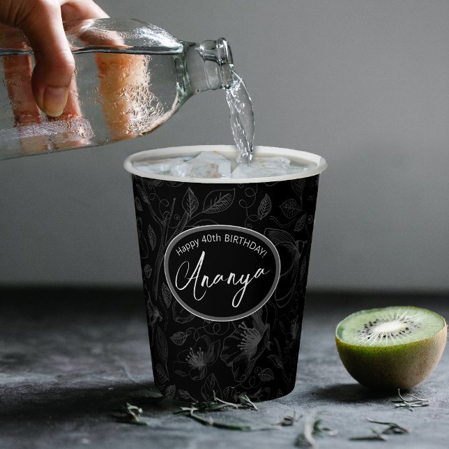 Muster für gezeichnete florale Kontur Grau/schwarz Pappbecher (Von Creator hochgeladen)