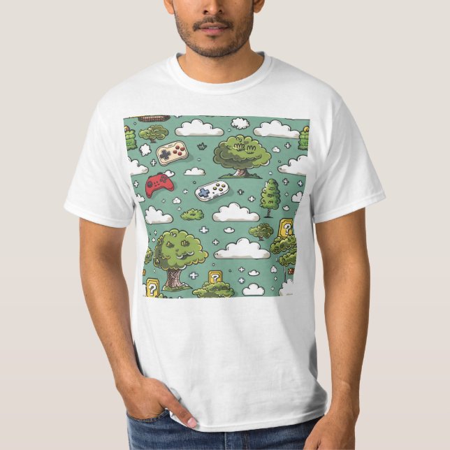 Muster für gezogenes Videospiel-Symbol T-Shirt (Vorderseite)
