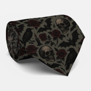 Muster für Gothic Skulls, Crows & Rose Krawatte