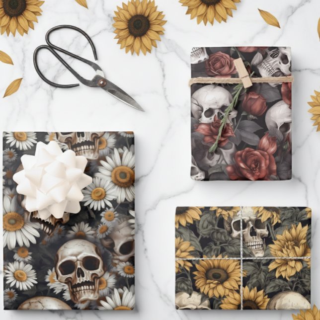 Muster für gotische Skulls und Blume Geschenkpapier Set (Von Creator hochgeladen)