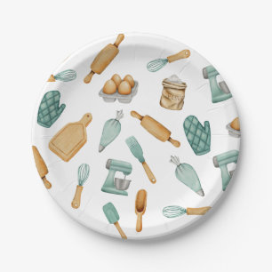Muster für grüne Backwerkzeuge Pappteller