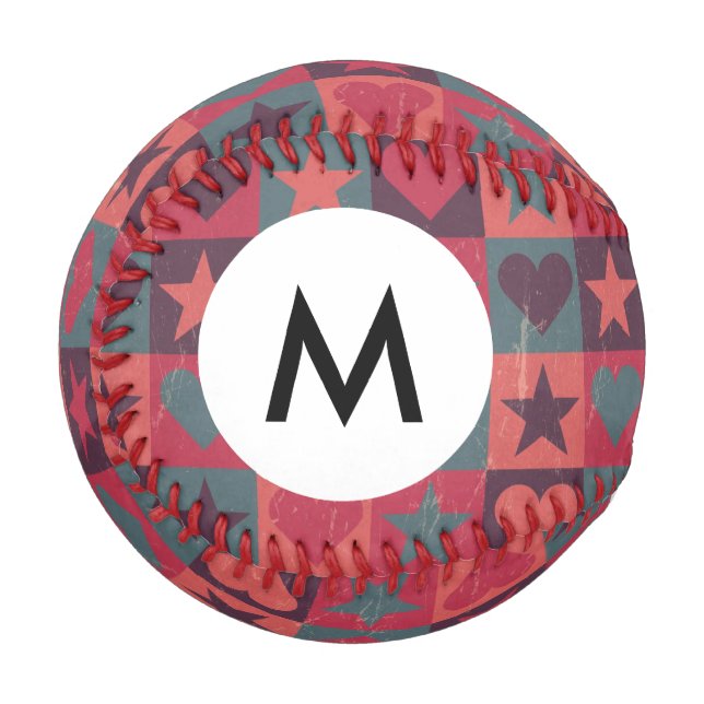 Muster für Herz und Sterne in Monogramm, rosa Baseball (Vorderseite Links)