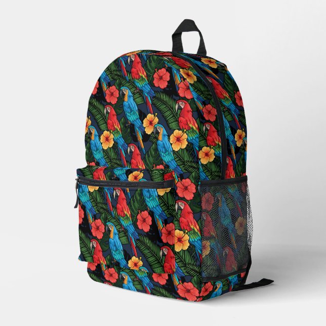 Muster für Hibiskus und Arme Bedruckter Rucksack (Rückseitige Ecke Rechts)