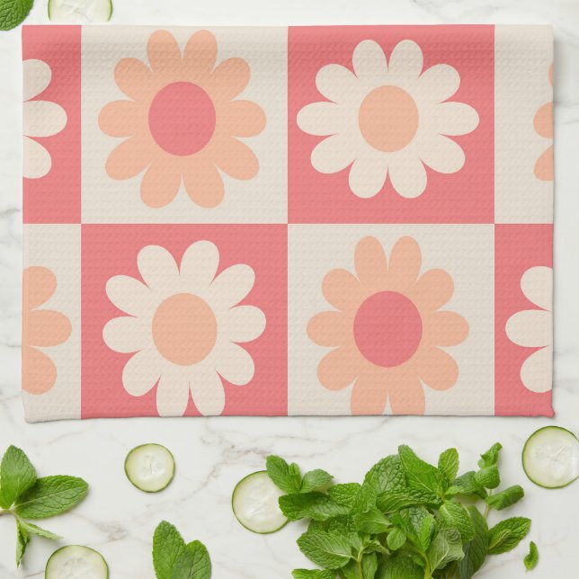 Muster für hintere Blume mit abgeschirmtem Peach F Geschirrtuch (Gefaltet)
