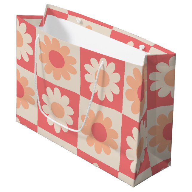 Muster für hintere Blume mit abgeschirmtem Peach F Große Geschenktüte (Vorderseite Schrägansicht)
