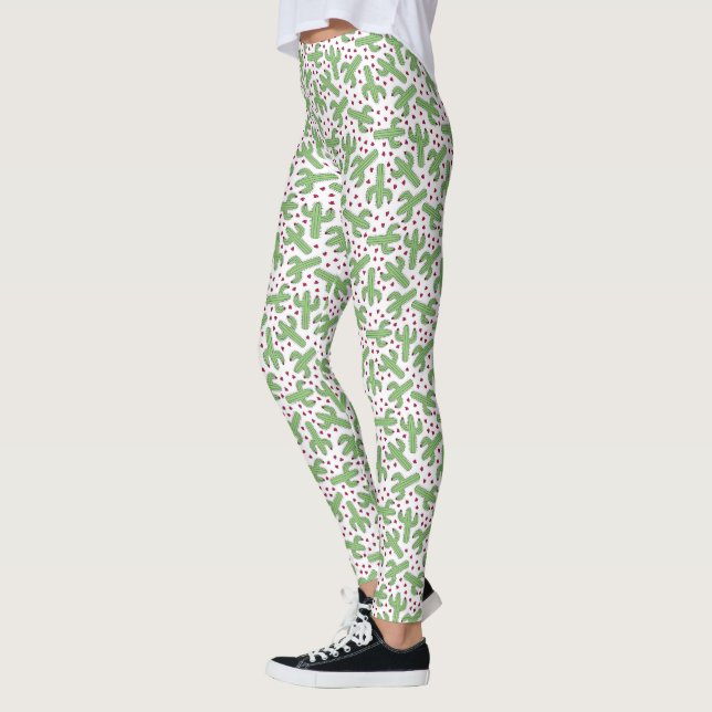 Muster für illustrierte Kaktus und rosa Blume Leggings (Links)