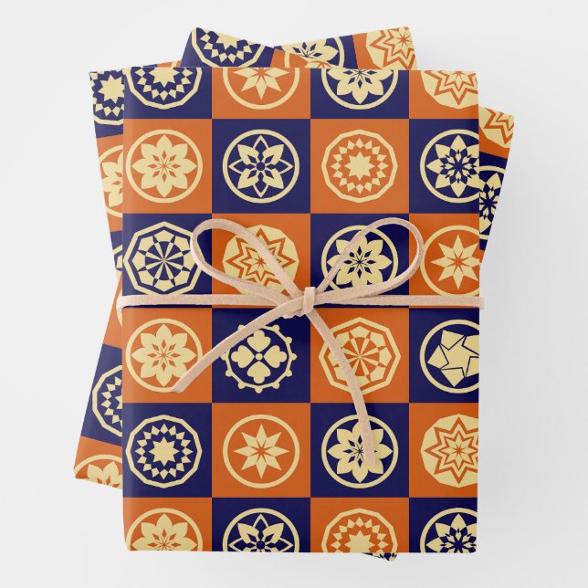 Muster für japanische Sterne und Blume Geschenkpapier Set (Beispiel)