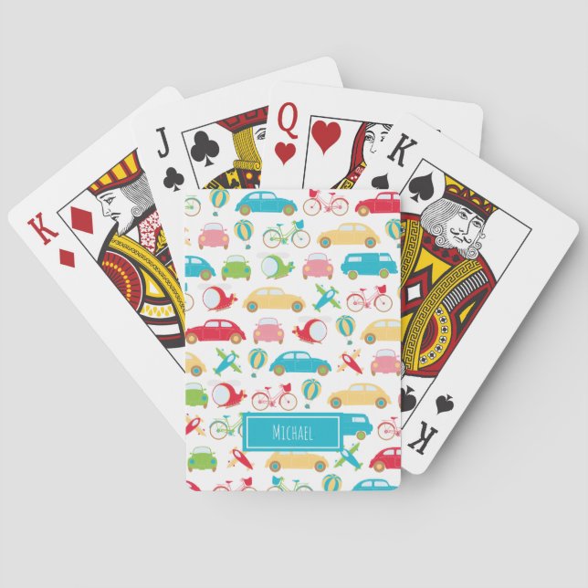 Muster für kleine junge Fahrzeuge mit Vorname Spielkarten (Rückseite)