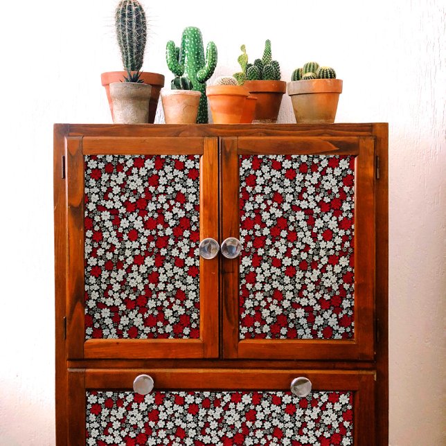 Muster für kleine rote, weiße und graue Blume Seidenpapier (Von Creator hochgeladen)