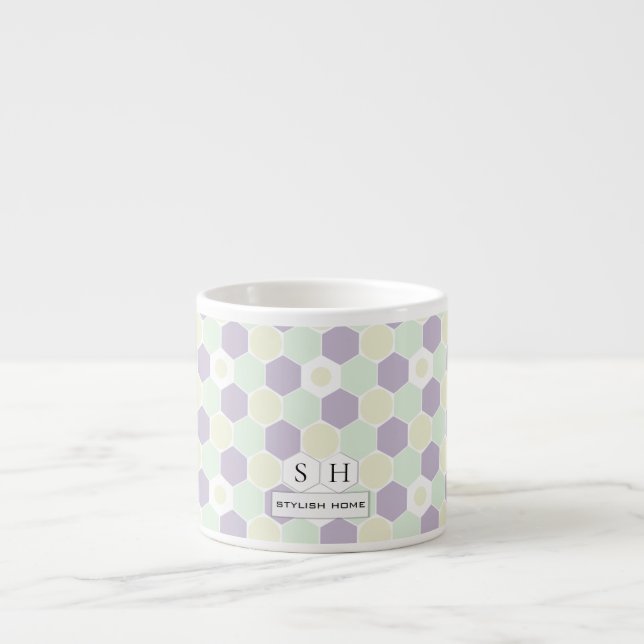 Muster für Lavendel- und Minzhexagons und Kreise Espressotasse (Vorderseite)