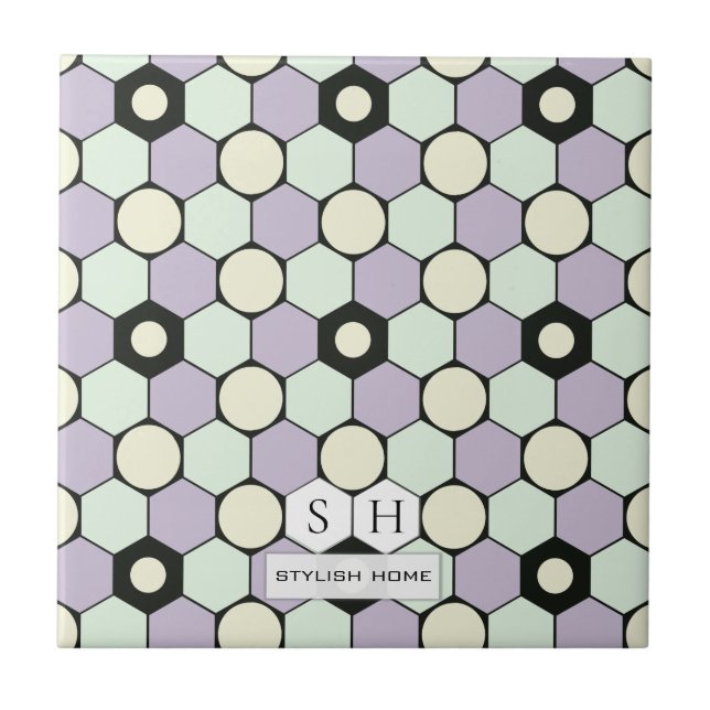 Muster für Lavendel- und Minzhexagons und Kreise Fliese (Vorderseite)