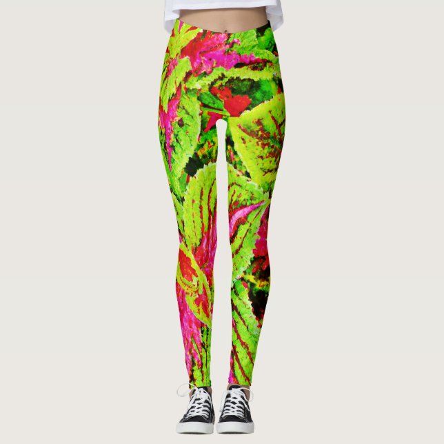 Muster für lebendige Natur-Blätter Leggings (Vorderseite)