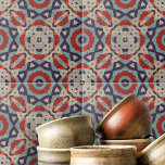 Muster für lebendiges geometrisches Mosaiksteinmus Fliese<br><div class="desc">Diese Keramik ist mit einem faszinierenden geometrischen Muster geschmückt, das einen Sinn für antike Kunst ausstrahlt. Das Design zeichnet sich durch eine harmonische Mischung aus symmetrischen und eckigen Formen aus und schafft so ein dynamisches Mosaik, das mutig und komplex zugleich ist. Die Farbpalette reich an Rottönen, sanften Teppichen und warmen...</div>