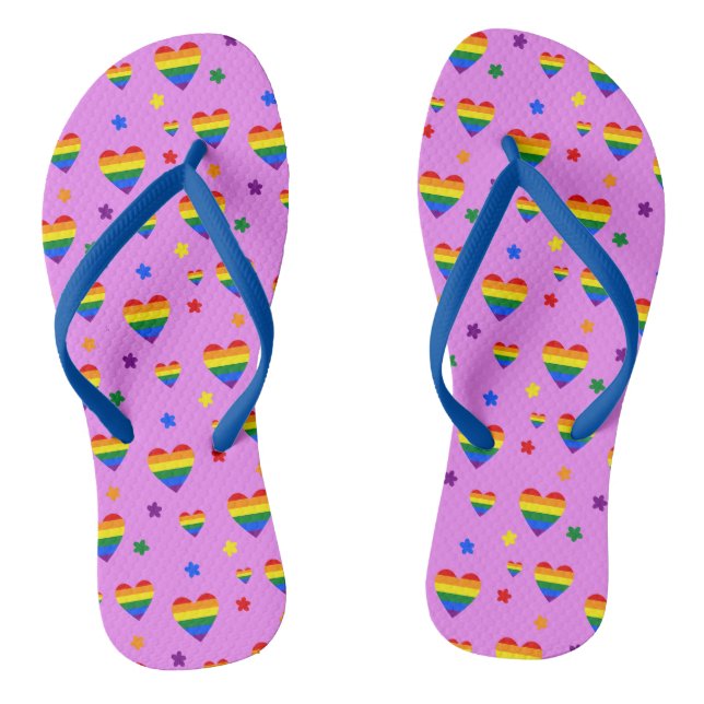 Muster für LGBT-Regenbogen und farbenfrohe Blume Flip Flops (Fußbett)