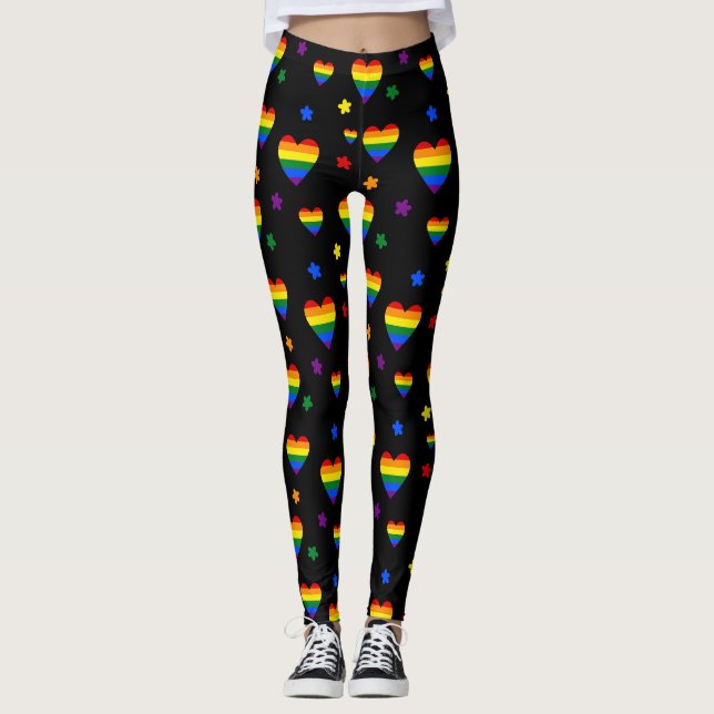 Muster für LGBT-Regenbogen und farbenfrohe Blume Leggings (Vorderseite)
