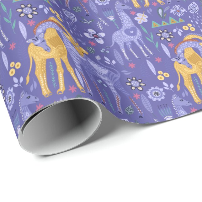 Muster für Lila Aquamarine Giraffen Geschenkpapier (Rolleneckpunkt)