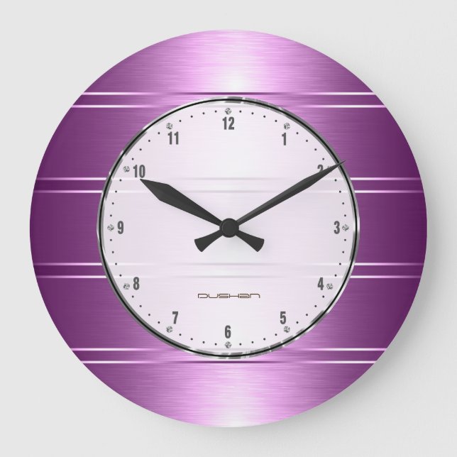 Muster für Lila Streifen Große Wanduhr (Vorderseite)