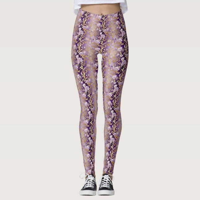 Muster für lila Streifen Leggings (Vorderseite)