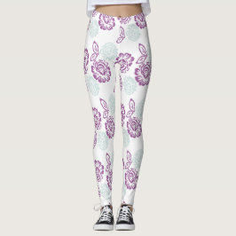 Muster für lila und hellblaue Rose Leggings