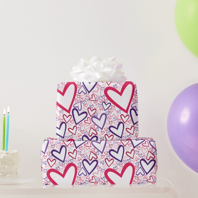 Muster für lila und rote Herzen Geschenkpapier (Partygeschenke)