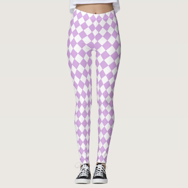 Muster für lila und weißes Schachbrett Leggings (Vorderseite)