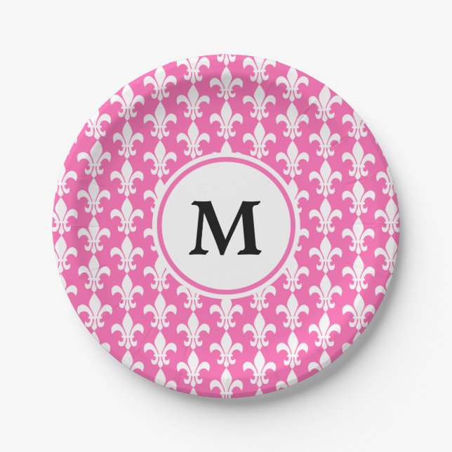Muster für Lilien in Schwarz und Rosa Pappteller (Vorderseite)