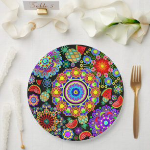Muster für Mandalas und exotische Früchte Pappteller