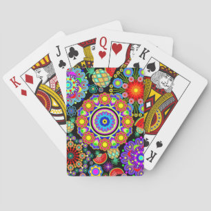 Muster für Mandalas und exotische Früchte Spielkarten