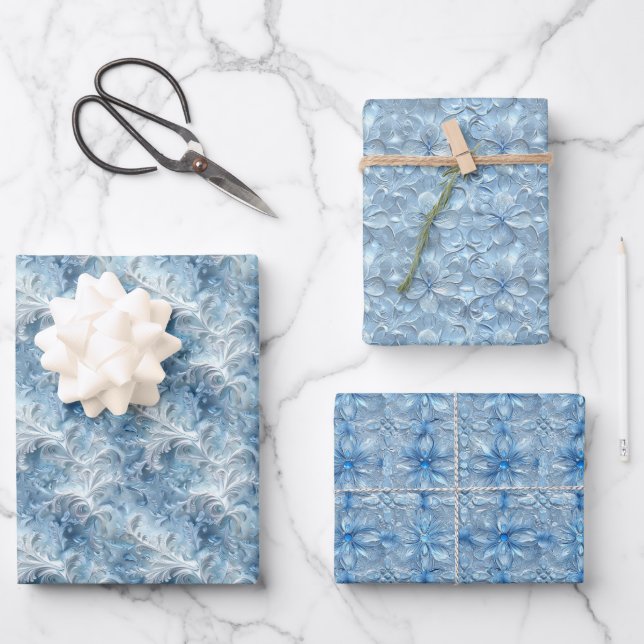 Muster für mattierte Windows- und Eiskristalle Geschenkpapier Set (Vorderseite)