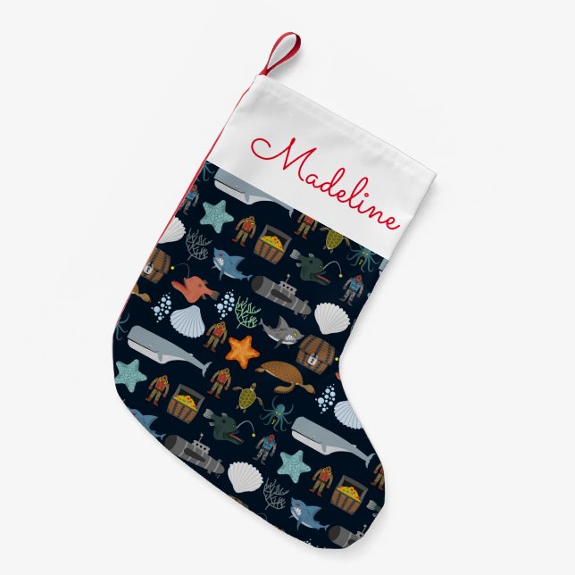 Muster für Meeresbewohner| Name hinzufügen Kleiner Weihnachtsstrumpf (Vorderansicht (hängend))