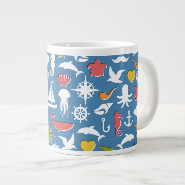 Muster für Meeressymbole Jumbo-Tasse (Vorderseite Rechts)