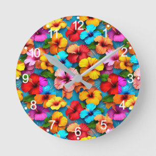 Muster für mehrfarbige Blume mit Blumenmuster-3635 Runde Wanduhr