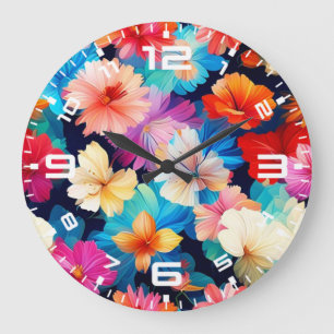 Muster für mehrfarbige florale Blume37566 Große Wanduhr