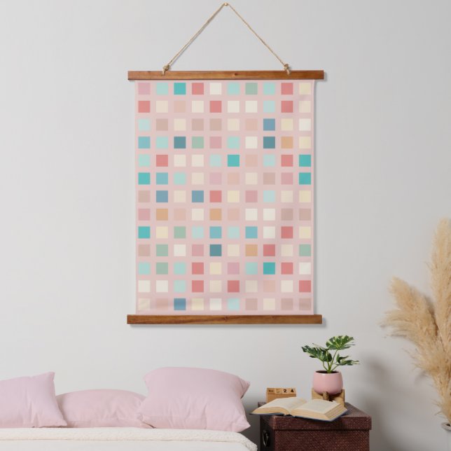 Muster für mehrfarbige, geräuschlose Quadrate Wandteppich Mit Holzrahmen (Schlafzimmer)