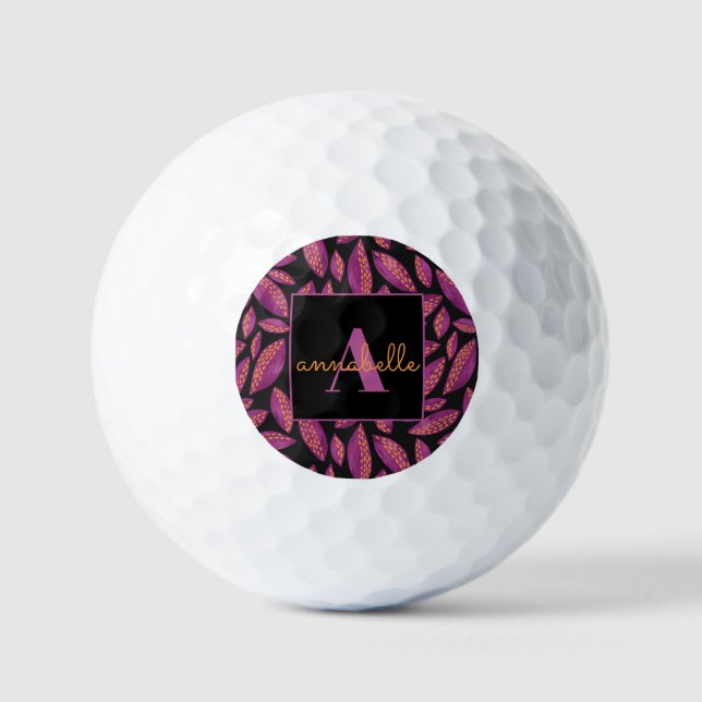 Muster für mit Monogramm Lila Herbstlaube Golfball (Vorderseite)