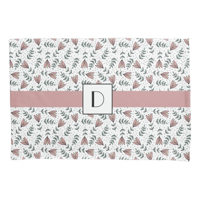 Muster für mit Monogramm Niedliche Rosa Blume Kissenbezug (Vorderseite)