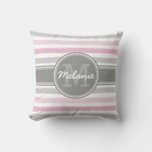 Muster für mit Monogramm, rosa und graue Streifen Kissen