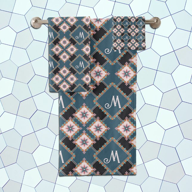 Muster für moderne Chic Geometric Floral Monogram Badhandtuch Set (Von Creator hochgeladen)