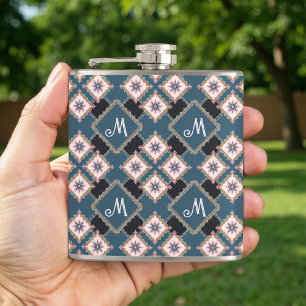 Muster für moderne Chic Geometric Floral Monogram Flachmann