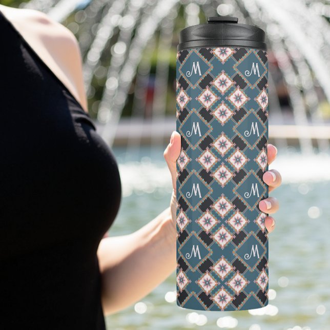 Muster für moderne Chic Geometric Floral Monogram Thermosbecher (Von Creator hochgeladen)