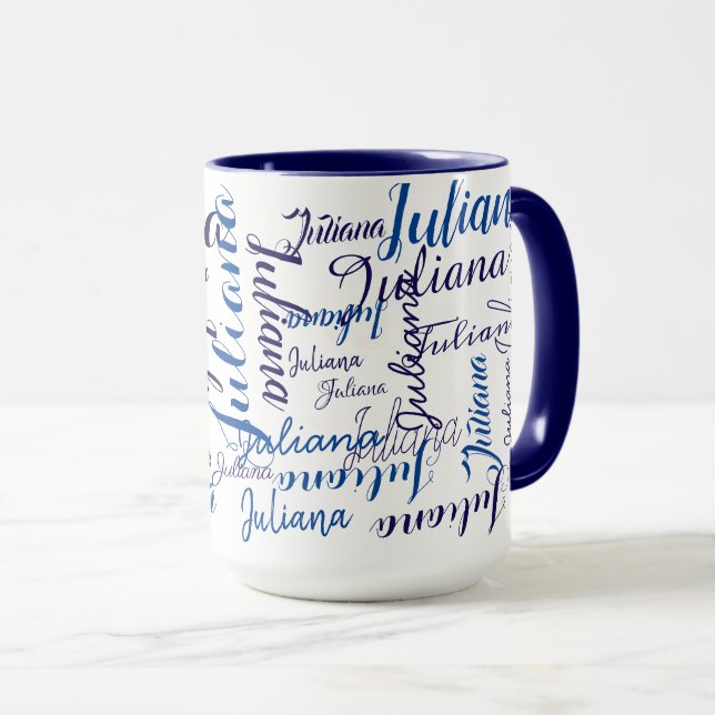 Muster für moderne handgeschriebene Namen in blau Tasse (VorderseiteRechts)