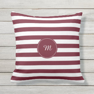 Muster für Monogramm Burgund und Weiße Streifen Kissen