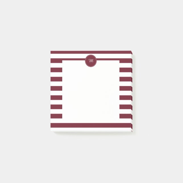 Muster für Monogramm Burgund und Weiße Streifen Post-it Klebezettel (Vorderseite)