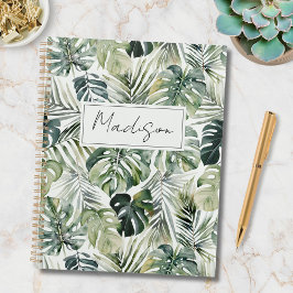Muster für monogramm Watercolor Green Tropical Blä Notizbuch