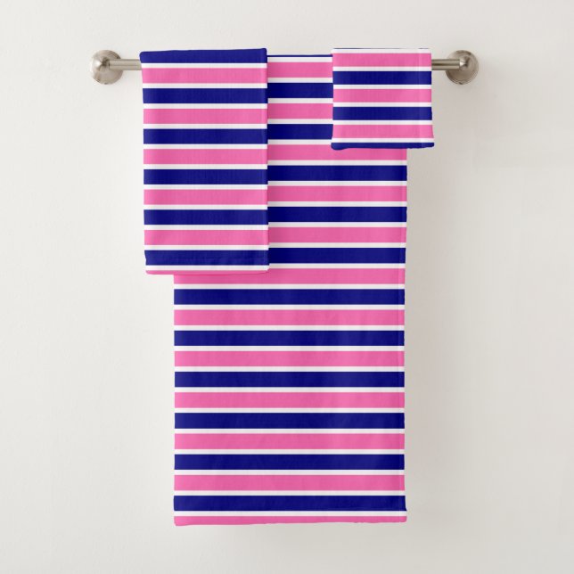 Muster für Navy Blue und Hot Pink Streifen Badhandtuch Set (Insitu)